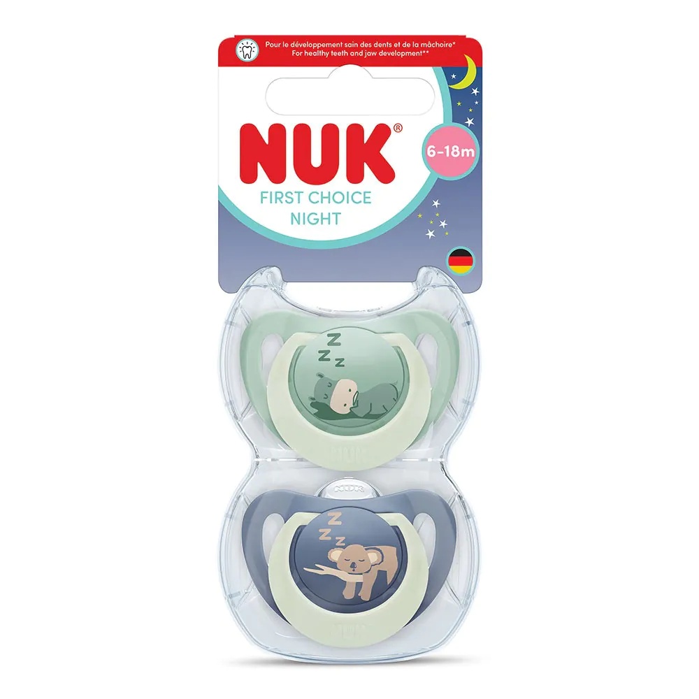 Set 2 Suzete NUK First Choice Night Silicon Cutie Depozitare Hipopotam/Koala 6-18 luni - poza 1
