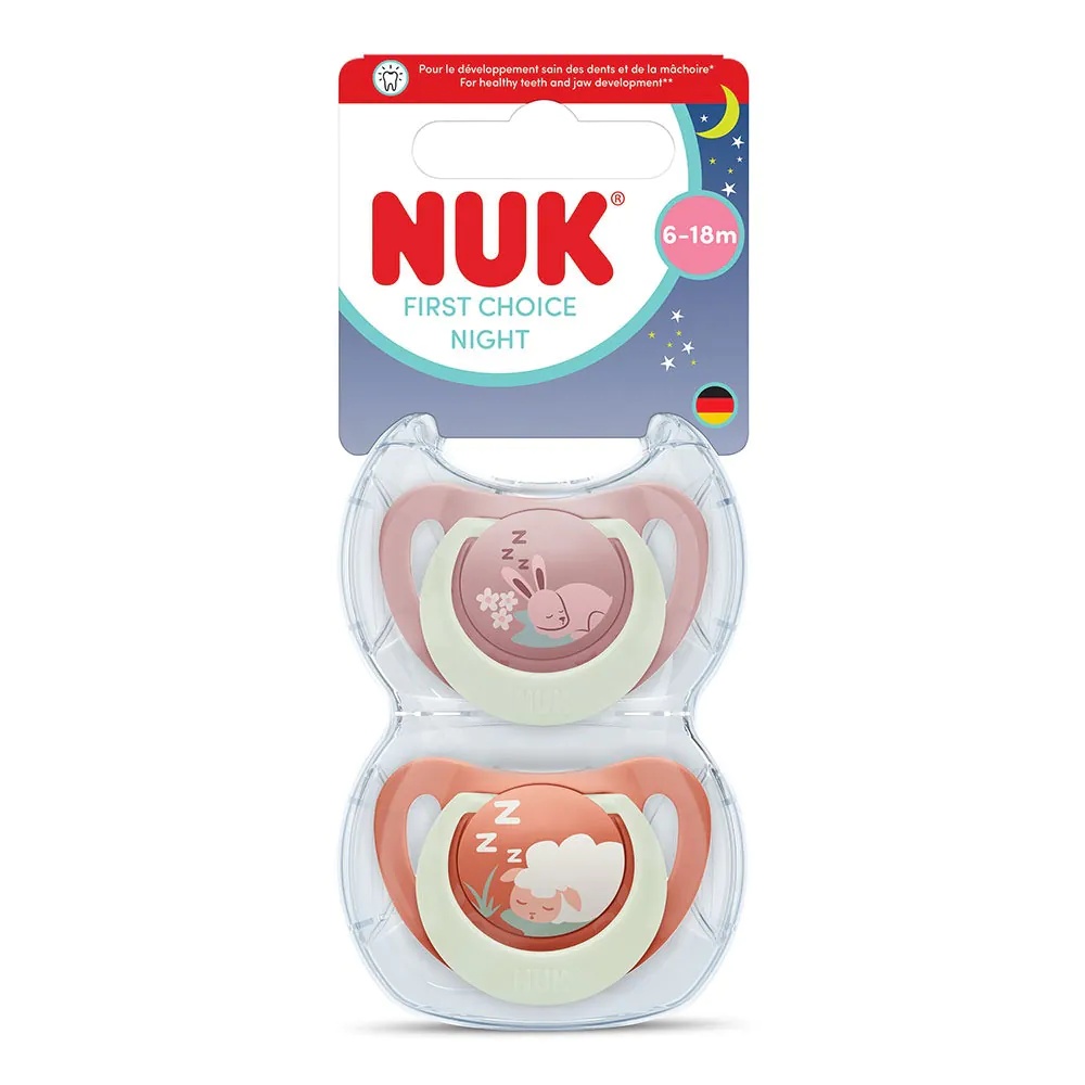 Set 2 Suzete NUK First Choice Night Silicon Cutie Depozitare Iepure/Oita 6-18 luni - poza 1