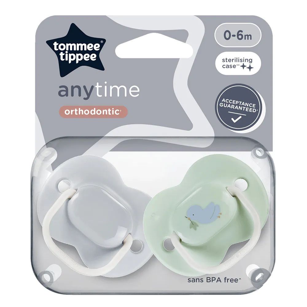 Set 2 suzete ortodontice silicon Tommee Tippee Anytime 0-6 luni Blue Green Bird - poza 2