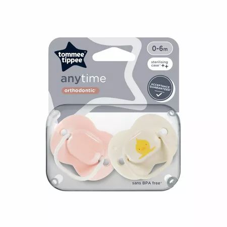 Set 2 suzete ortodontice silicon Tommee Tippee Anytime 0-6 luni Cream Duck - poza 2