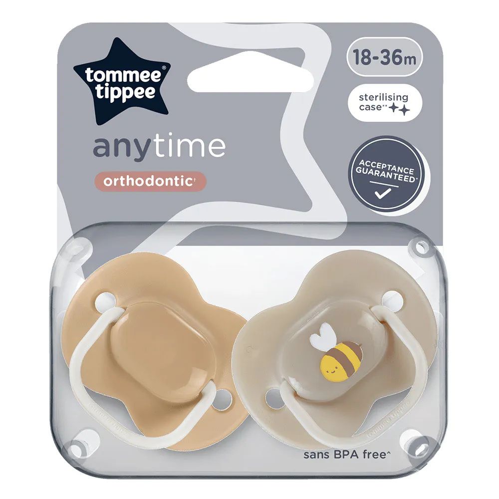 Set 2 suzete ortodontice silicon Tommee Tippee Anytime 18-36 luni Brown Beige Bee - poza 2