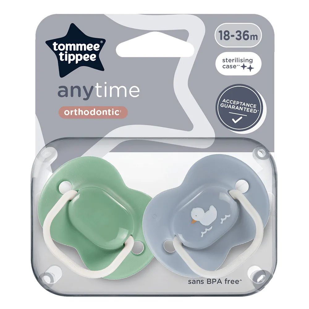 Set 2 suzete ortodontice silicon Tommee Tippee Anytime 18-36 luni Green Blue Duck - poza 2