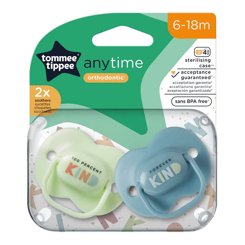 Set 2 suzete ortodontice silicon Tommee Tippee Anytime 6-18 luni Blue Green Kind - poza 2