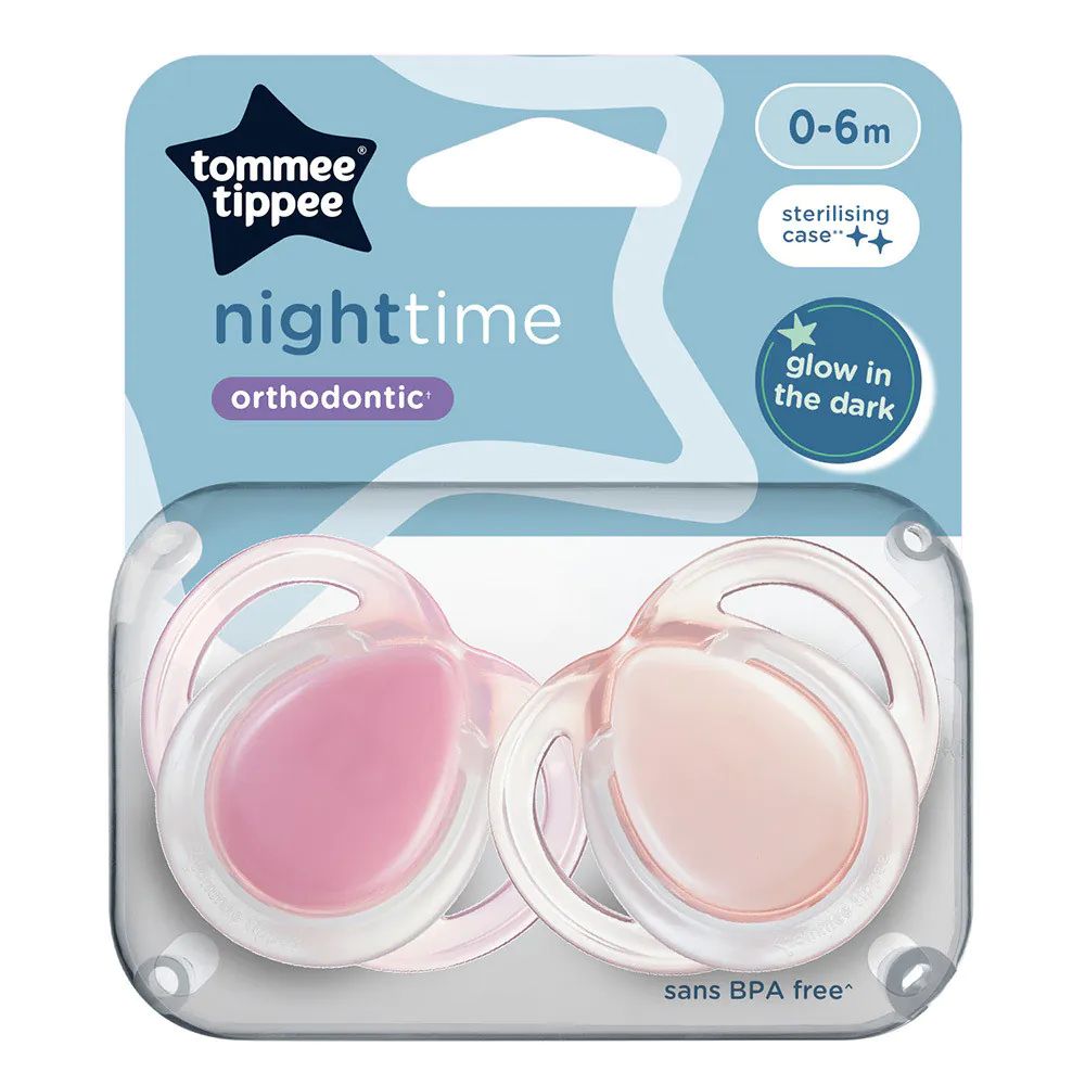 Set 2 suzete ortodontice silicon Tommee Tippee Night 0-6 luni Pink - poza 2