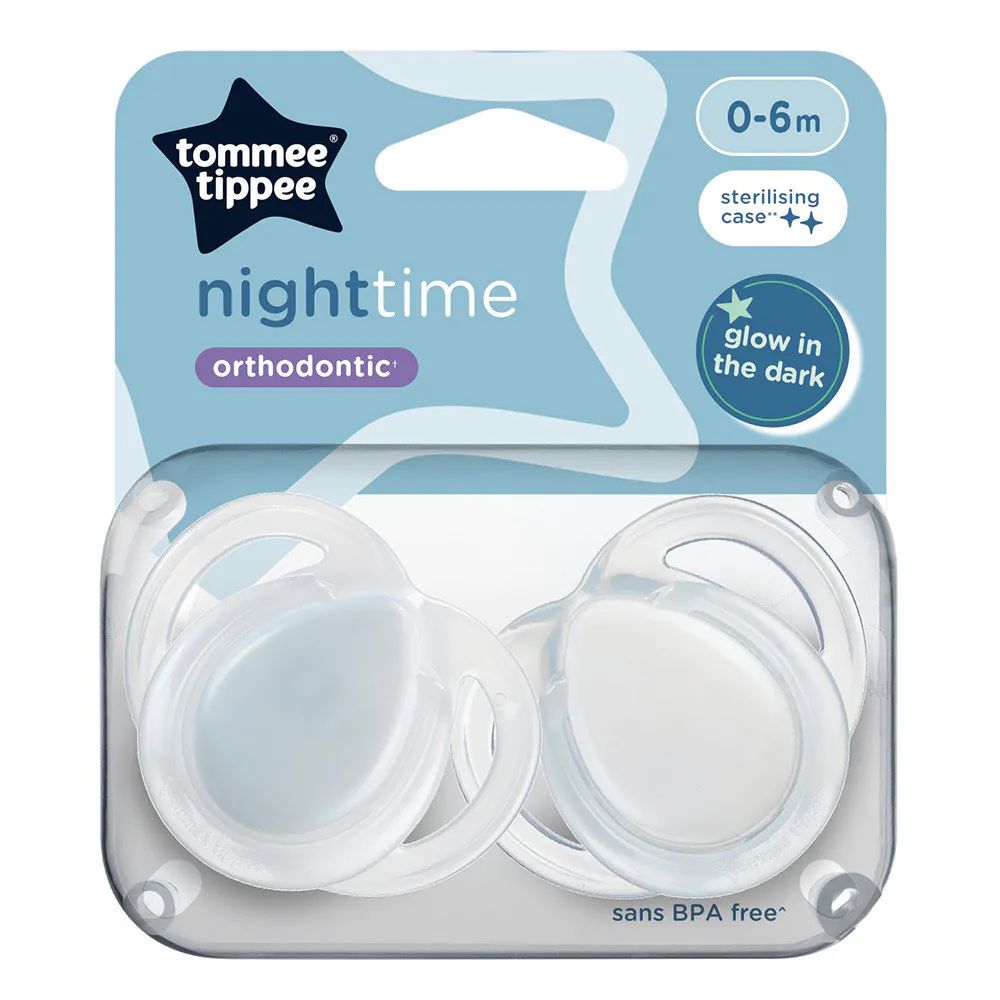Set 2 suzete ortodontice silicon Tommee Tippee Night 0-6 luni White Blue - poza 2