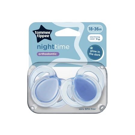 Set 2 suzete ortodontice silicon Tommee Tippee Night 18-36 luni Blue - poza 2