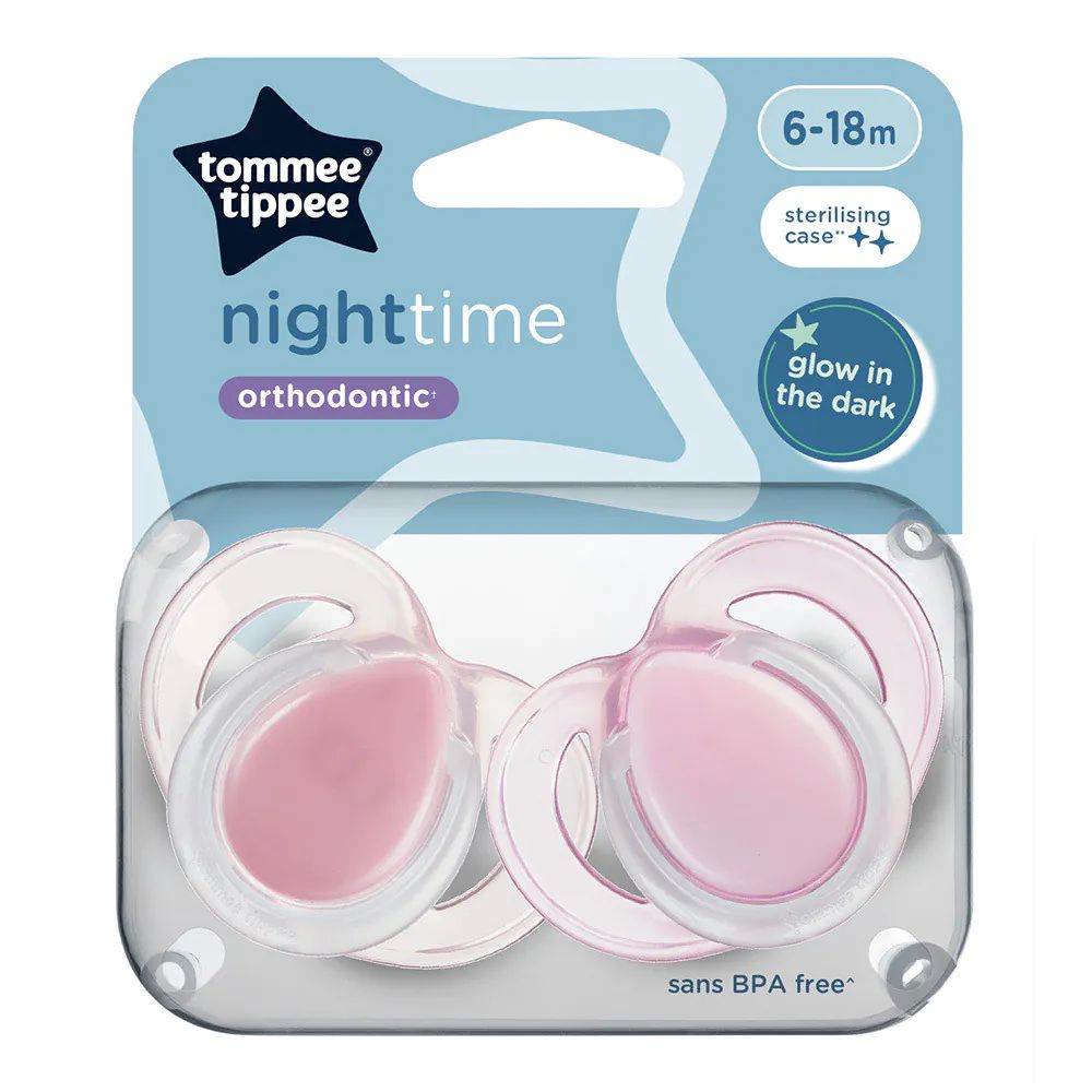 Set 2 suzete ortodontice silicon Tommee Tippee Night 6-18 luni Pink - poza 2