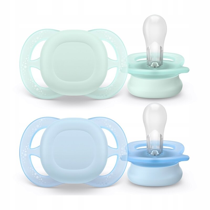 Set 2 suzete, Philips Avent, Colectia Ultra Start, Ortodontice, Fara BPA, Sustenabile, Conceputa pentru gurite micute, 0-2 luni, Verde/Albastru