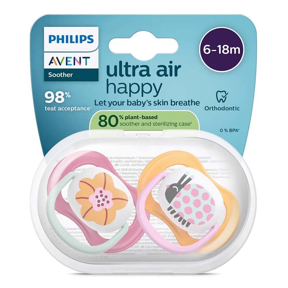 Set 2 Suzete Philips Avent Ultra Air Happy Silicon Fetita 6-18 luni Floare/Buburuza - poza 3