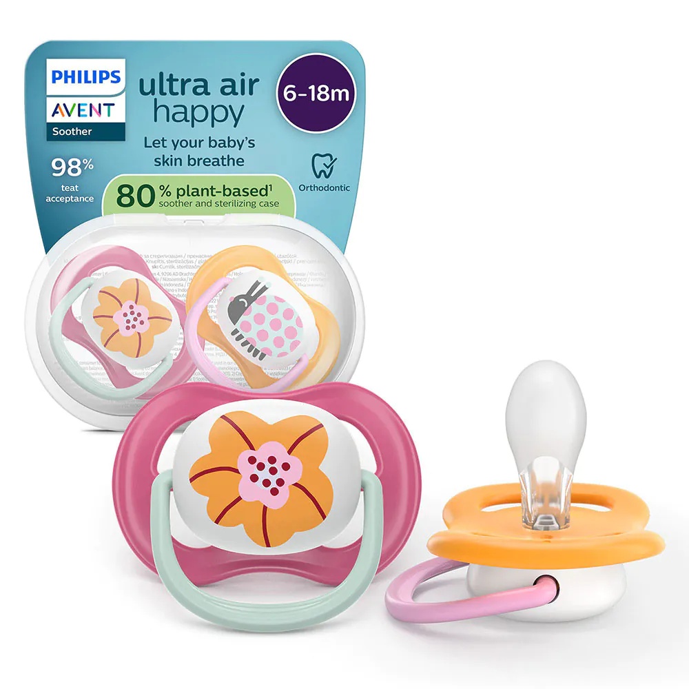 Set 2 Suzete Philips Avent Ultra Air Happy Silicon Fetita 6-18 luni Floare/Buburuza - poza 4