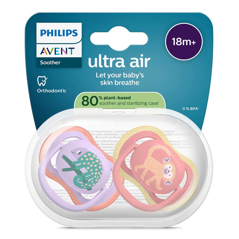 Set 2 Suzete Philips Avent Ultra Air Silicon Fetita 18 luni Cameleon/Maimuta - poza 2