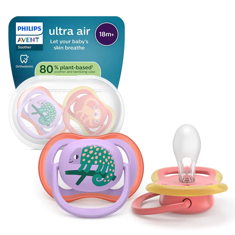 Set 2 Suzete Philips Avent Ultra Air Silicon Fetita 18 luni Cameleon/Maimuta - poza 3