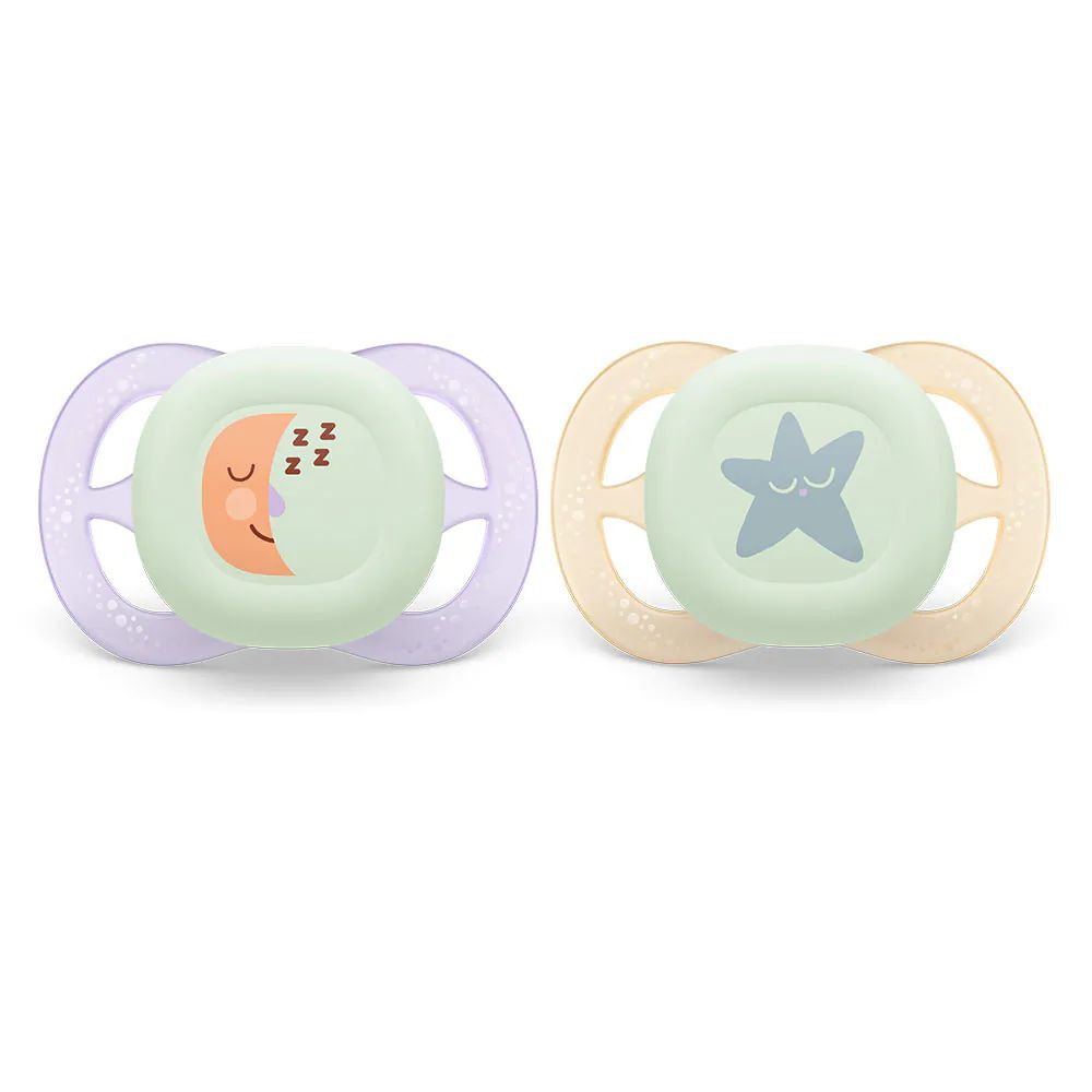 Set 2 suzete silicon Avent Ultra Start Night 0-2 luni Moon Star Fetite - poza 1