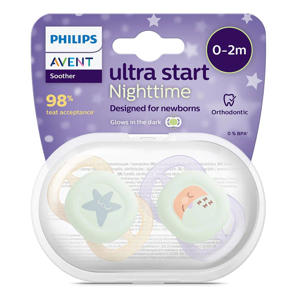 Set 2 suzete silicon Avent Ultra Start Night 0-2 luni Moon Star Fetite - poza 4