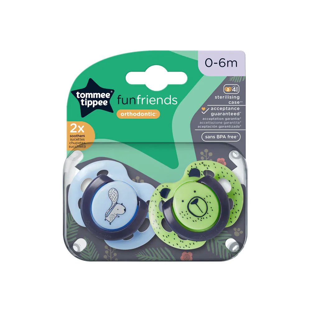 Set 2 suzete silicon ortodontice Tommee Tippee Fun Friends 0-6 luni Green Bear, Blue Squirell - poza 2