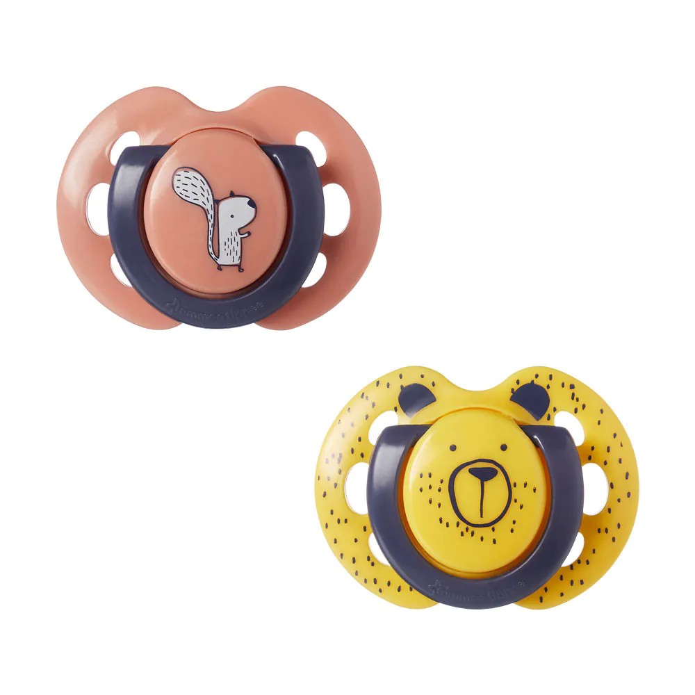 Set 2 suzete silicon ortodontice Tommee Tippee Fun Friends 0-6 luni Yellow Bear, Green Squirell - poza 1