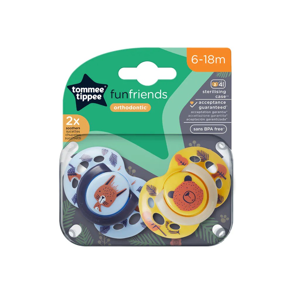 Set 2 suzete silicon ortodontice Tommee Tippee Fun Friends 6-18 luni Yellow Bear, Blue Squirell - poza 1