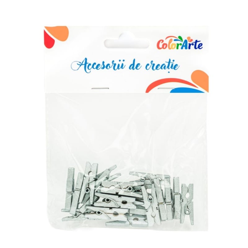 Set 20 carlige din lemn pentru activitati lucru manual,argintiu,2.5 cm