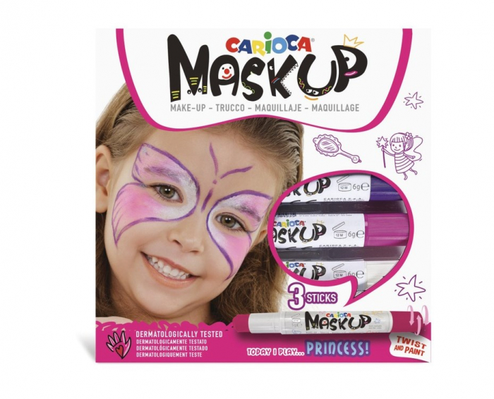 Set 3 culori de pictat pe fata Mask-up Princess Carioca,3 creioane pe set