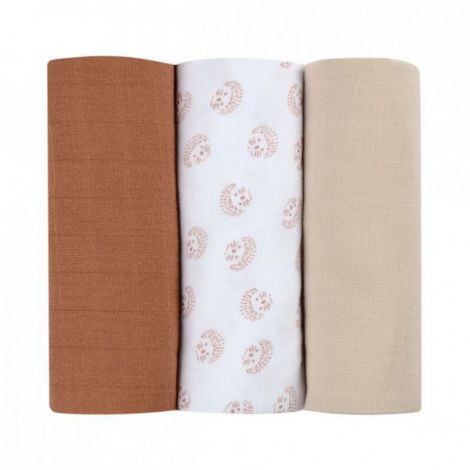 Set 3 Museline Beaba bumbac organic 70x70 cm Herisson Marron - poza 1