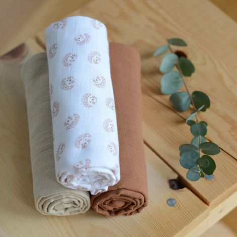 Set 3 Museline Beaba bumbac organic 70x70 cm Herisson Marron - poza 4