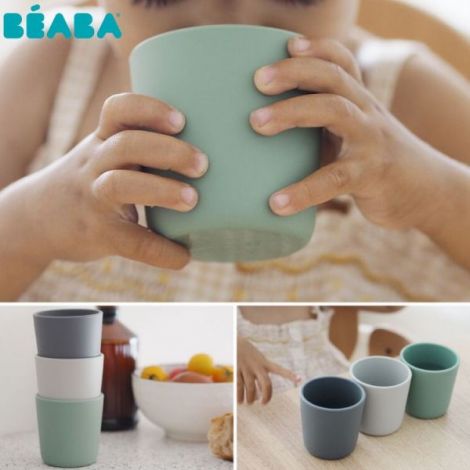 Set 3 pahare silicon Beaba Sage Green - poza 5