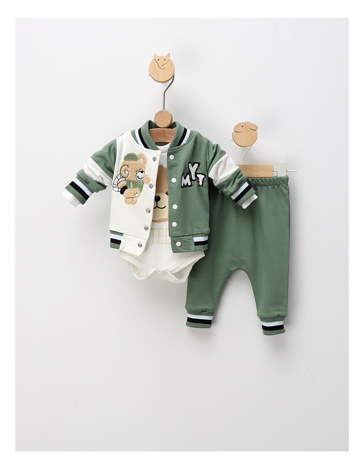 Set 3 piese, Mr Teddy, cu verde fistic
