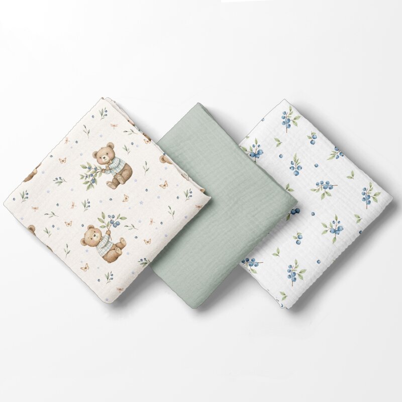 Set 3 scutece, Bocioland, Din muselina, Hipoalergenice, Dimensiune 70 x 70 cm, Green