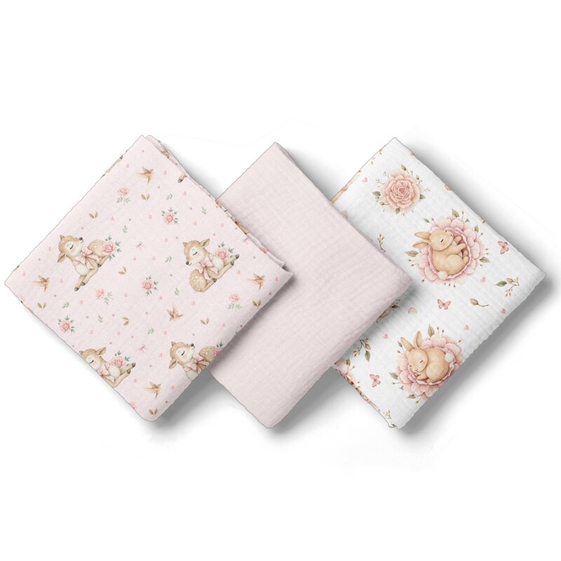 Set 3 scutece, Bocioland, Din muselina, Hipoalergenice, Dimensiune 70 x 70 cm, Pink