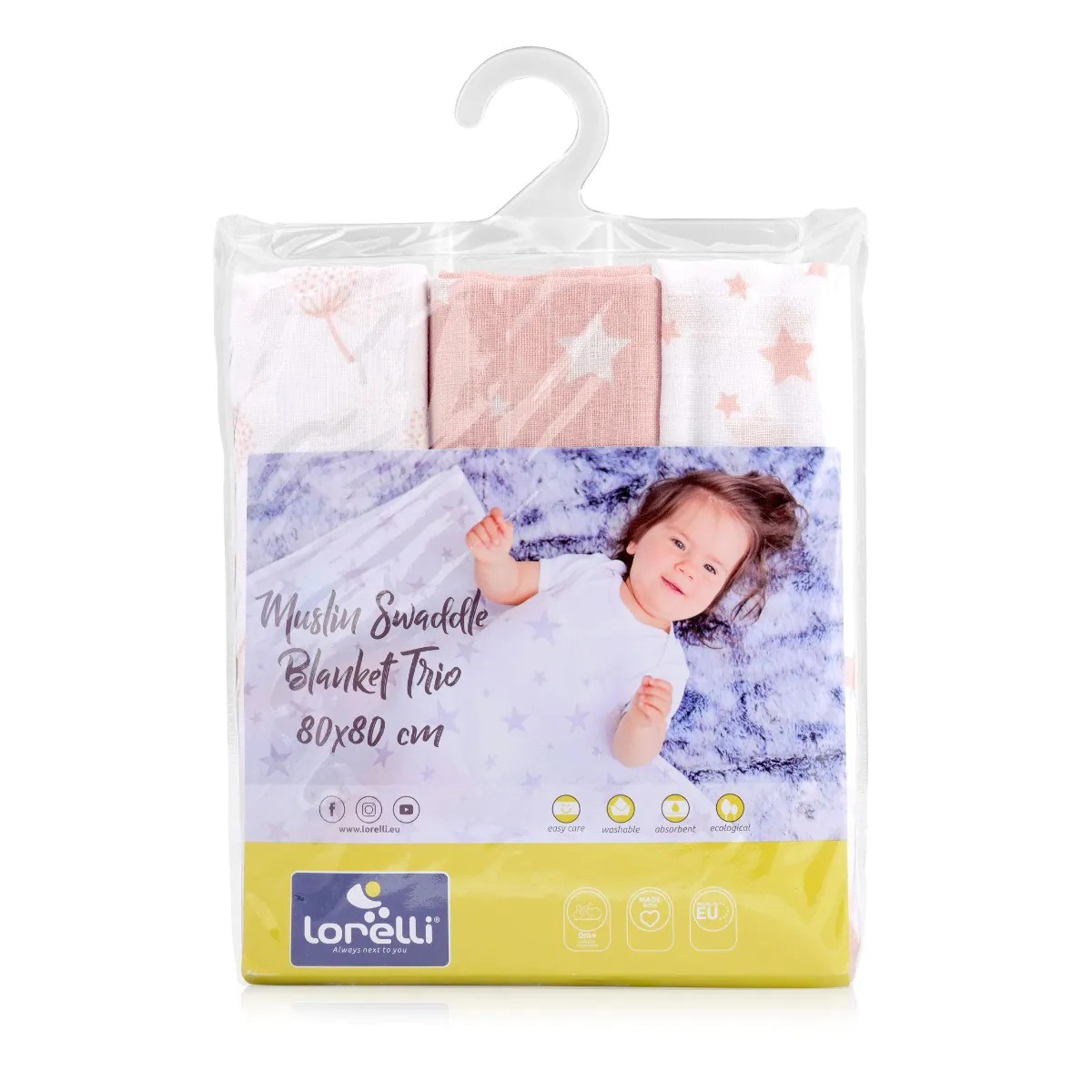 Set 3 scutece din muselin Lorelli Classic 80x80 cm Mellow Rose - poza 2