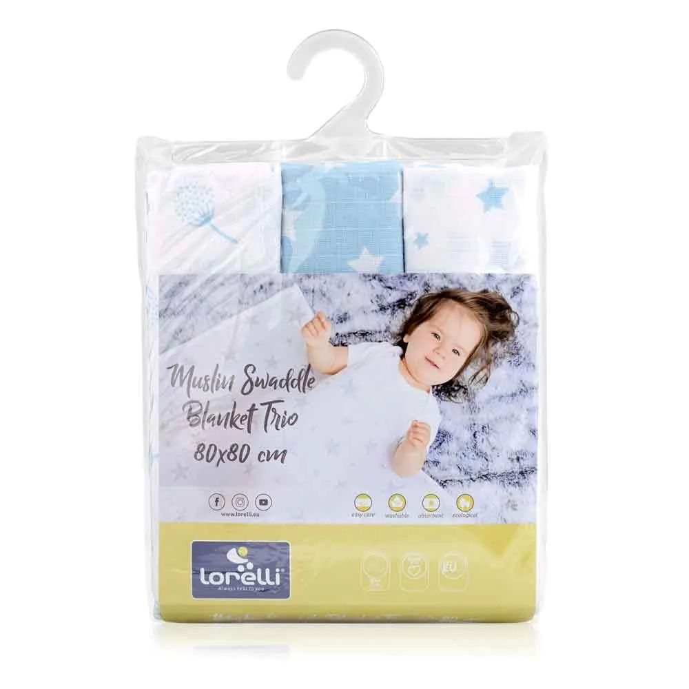 Set 3 scutece muselina Lorelli Nappy 80 x 80 cm Aquatic Mix - poza 2