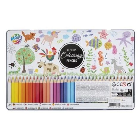 Set 36 creioane colorate in cutie metalica, Moxy - poza 2