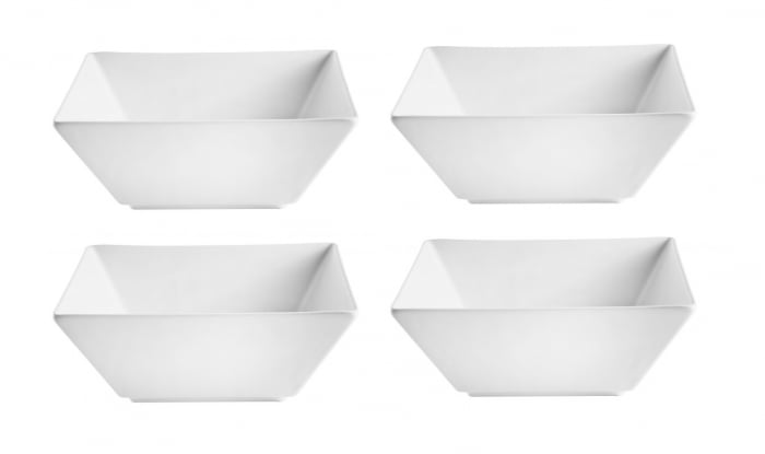 Set 4 boluri patrate pentru servire, Ceramica, Alb, 200 ml