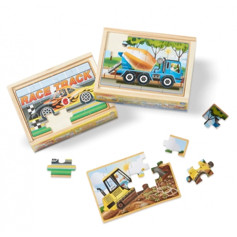 Set 4 puzzle lemn in cutie Vehicule pentru constructii Melissa and Doug - poza 1