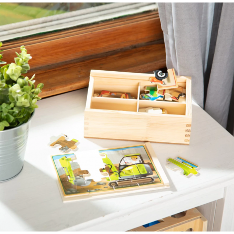 Set 4 puzzle lemn in cutie Vehicule pentru constructii Melissa and Doug - poza 5