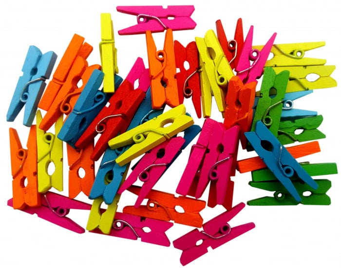 Set 40 carlige colorate din lemn pentru activitati crafts,2.5cm