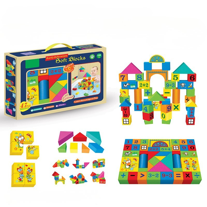 Set 47 cuburi colorate din spuma - Soft Blocks pentru joaca creativa