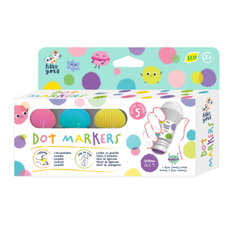 Set 5 carioci lavabile Dot Markers - culori pastel, Haku Yoka