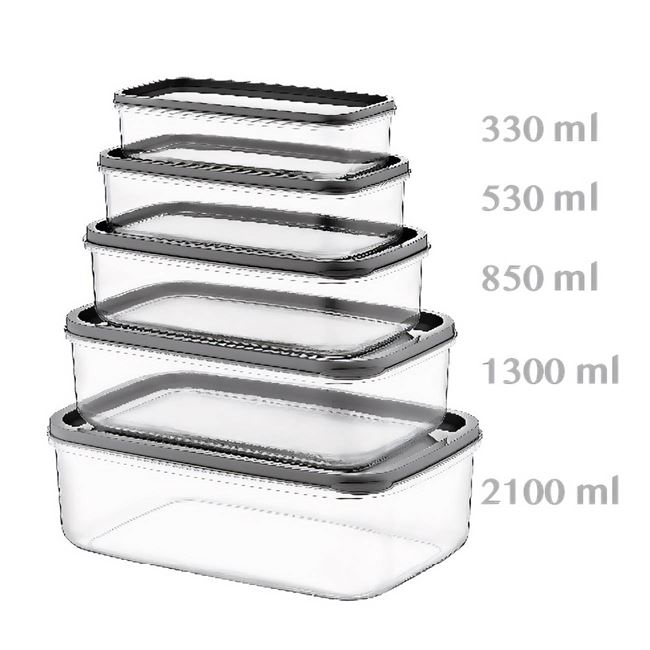 Set 5 caserole cu capac,5 marimi,plastic,multicolor