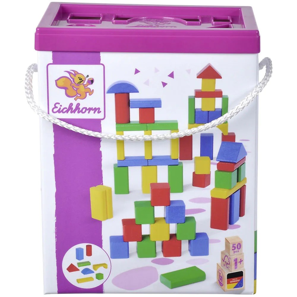 Set 50 cuburi de lemn colorate Eichhorn - poza 1