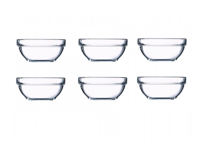Set 6 boluri pentru servire, Sticla, Transparent,17 cm