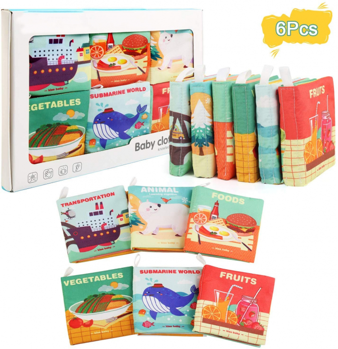 Set 6 carti senzoriale textile pentru bebelusi