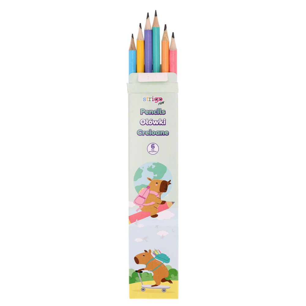 Set 6 Creioane Strigo HB Pastel cu guma de sters , Seria Capybara