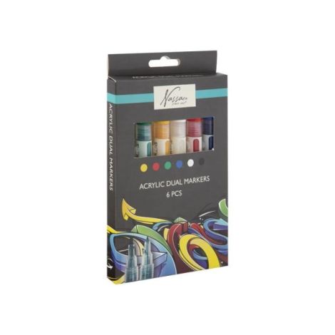 Set 6 markere acrilice, cu varf dublu, pentru toate suprafetele, Art Sensations, Nassau - poza 1