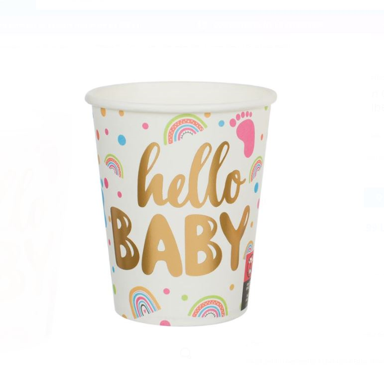 Set 6 pahare din Carton pentru Petrecere, cu mesaj Hello Baby - 270ml