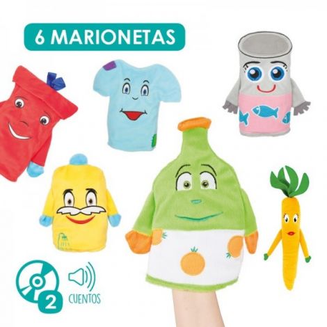 Set 6 papusi de mana Procesul de reciclare, cu ghid pedagogic si 2 povesti in limba engleza - poza 1