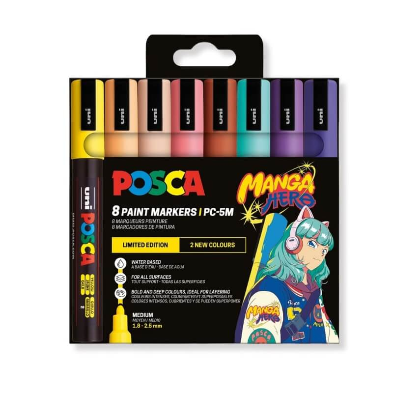 Set 8 markere Posca PC-5M Manga Hero-Editie Limitata