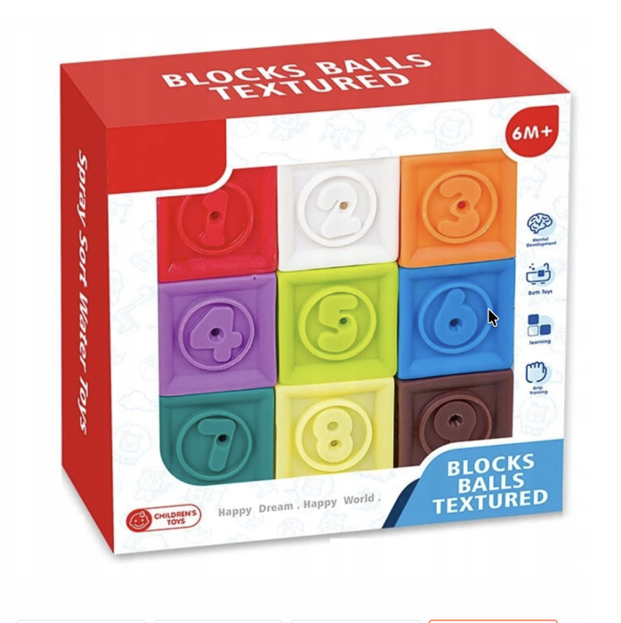 Set 9 cuburi senzoriale pentru bebelusi, moi si educative, cifrele, 6 luni+