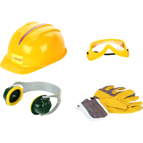 Set Accesorii Bosch Manusi de lucru, ochelari de protectie, protectie pentru urechi si casca Theo Klein 8537