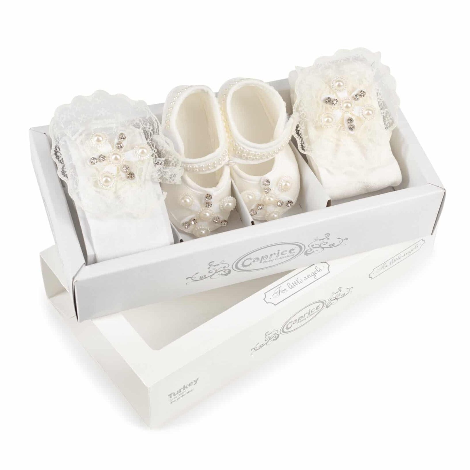 Set Alb Fetițe 3 Piese – Botoșei, Bentiță și Dresuri Elegante - Modelul Star - poza 1